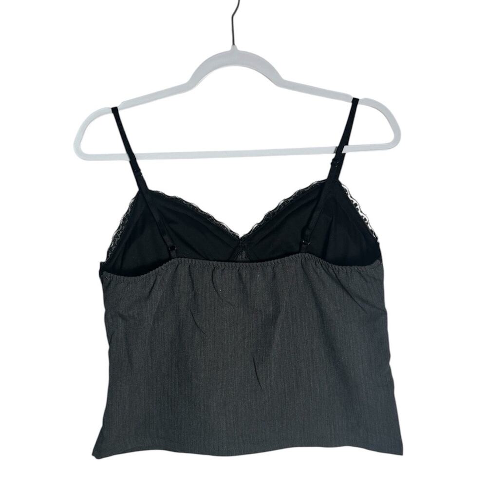 Gray Herringbone Womens Lace Trim Cami Tank Top Babydoll Coquette Bow Sz Medium - Picture 2 of 7